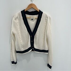 LA HEARTS White Cardigan Sweater with Black and Green Stripe | women’s xs